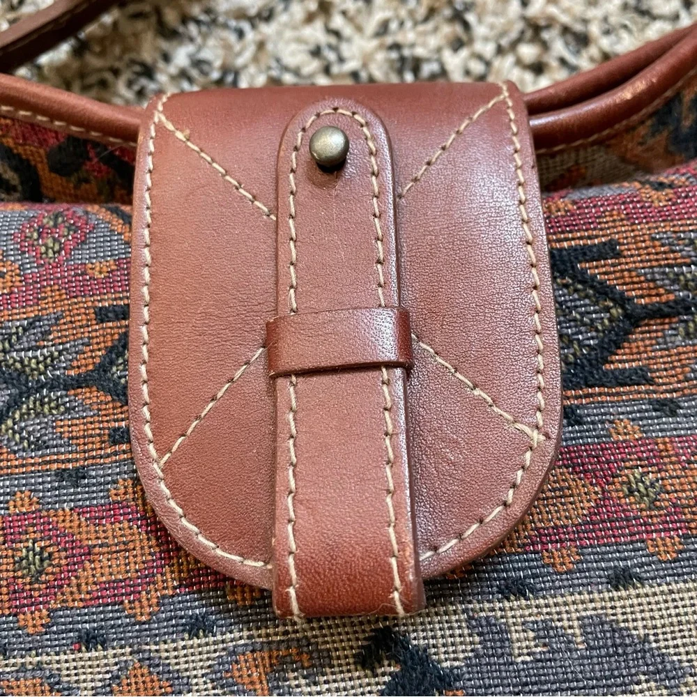 NWT vtg Liz Claiborne Southwestern & Kilim tapestry bucket bag leather trim - Picture 5 of 16